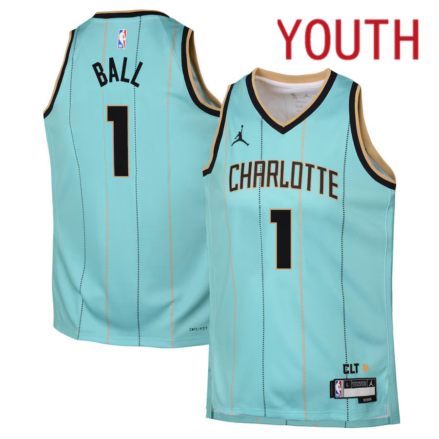Youth Charlotte Hornets #1 LaMelo Ball Jordan Brand Mint City Edition 2024-25 Swingman Player NBA Jersey->youth nba jersey->Youth Jersey